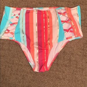 striped high waisted swimsuit bottoms